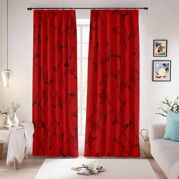 Red Canada Maple Blackout Curtains for Bedroom/Living Room, Pinch Pleated Black Out Curtains, Farmhouse Maple Leaves Abstract Art Room Darkening Window Drapes with Hooks 2 Panels, 59"x70"