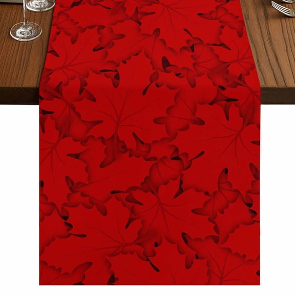 Red Canada Maple Burlap Cotton Table Runner 13x36 Inches Short, Farmhouse Maple Leaves Abstract Art Farmhouse Table Runners, Outdoor Dining Tablecloths Decor for Baby Shower/Party/Wedding