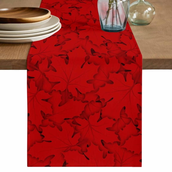 Red Canada Maple Cotton Linen Table Runner for Dining Kitchen, Farmhouse Maple Leaves Abstract Art Wedding Outdoor Party Tablerunners Decoration, Dresser Scarf Coffee Tablecloth Runners 13x72 Inches