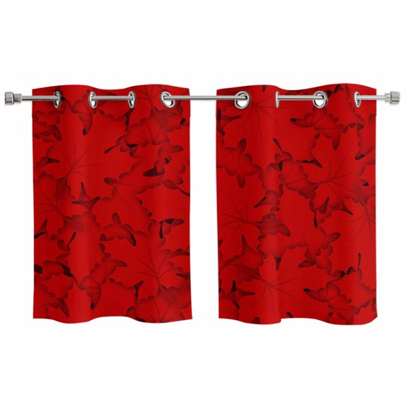 Red Canada Maple Kitchen Curtains Window Panels, Farmhouse Maple Leaves Abstract Art Insulated Window Treatment Curtain, Grommet Curtains for Bedroom/Living Room/Bathroom, 2 Piece 27.5"Wx39"L