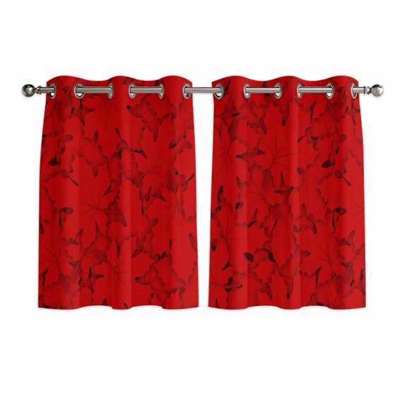 Red Canada Maple Kitchen Curtains Window Panels, Farmhouse Maple Leaves Abstract Art Insulated Window Treatment Curtain, Grommet Curtains for Bedroom/Living Room/Bathroom, 2 Piece 42"Wx54"L