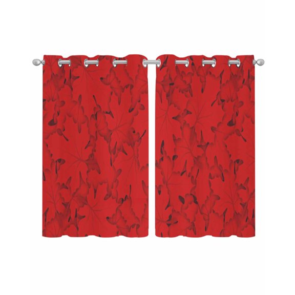 Red Canada Maple Sheer Curtains 39 Inch Length 2 Panels Set for Living Room/Bedroom, Farmhouse Maple Leaves Abstract Art Kitchen Curtains Grommet Semi-Sheer Curtains Window Treatments 27.5"x39"x2
