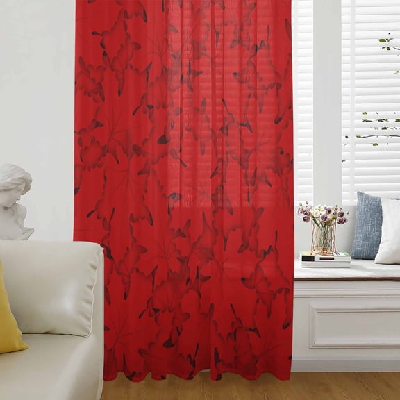 Red Canada Maple Sheer Curtains 45 Inches Long for Living Room/Bedroom, Farmhouse Maple Leaves Abstract Art Rod Pocket Voile Kitchen Curtains & Drapes Window Treatment 1 Panel, 52"W x 45"L