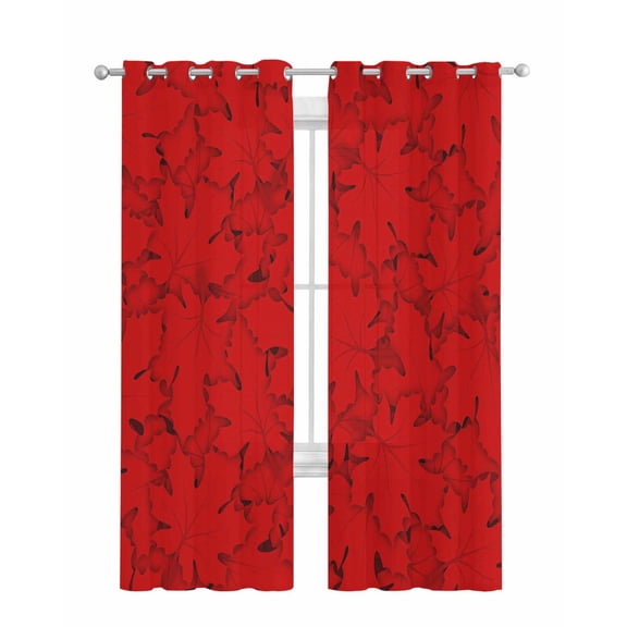 Red Canada Maple Sheer Curtains 84 Inch Length 2 Panels Set for Living Room/Bedroom, Farmhouse Maple Leaves Abstract Art Kitchen Curtains Grommet Semi-Sheer Curtains Window Treatments 42"x84"x2