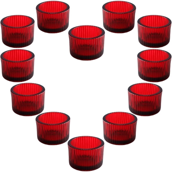 Red Candle Holders, Glass Votive Candles Holders for Table Centerpiece, Tealight Candle Holder, Glass Tea Light Candles Holder for Party & Home,Wedding Decor, Set of 12