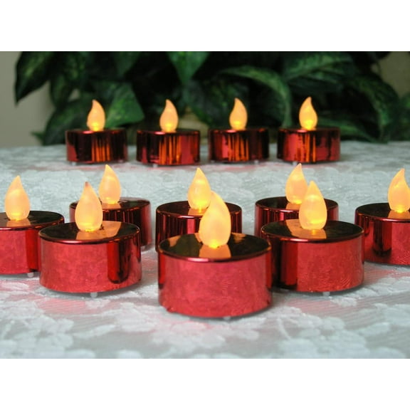 Red Candles - Set of 12 Red LED Tealight Candles