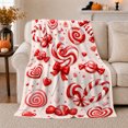 thumbnail image 1 of Red Candy Cane Heart Lollipops in Glossy 3D Style for Sweet Treat Lovers, Festive Candy Pattern, Cozy Flannel Blanket for Bedroom and Living Room, Valentine's Day Gift, Whimsical Home Decor, 1 of 9