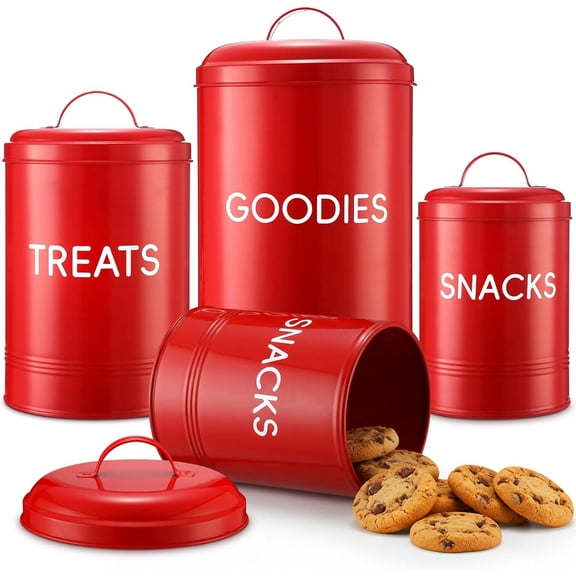 Red Canister Sets with Lid for Kitchen Counter Cookie Farmhouse Vintage Treat Snack Food Storage