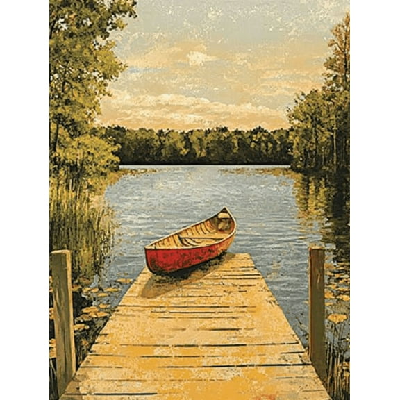 Red Canoe Lake Scene Canvas Wall Art Perfect for Living Room Bedroom Office Hallway and Dining Room Decoration.