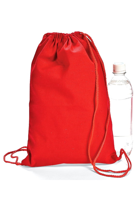 Red Canvas Drawstring Backpacks - Party Favors - 12 Pieces