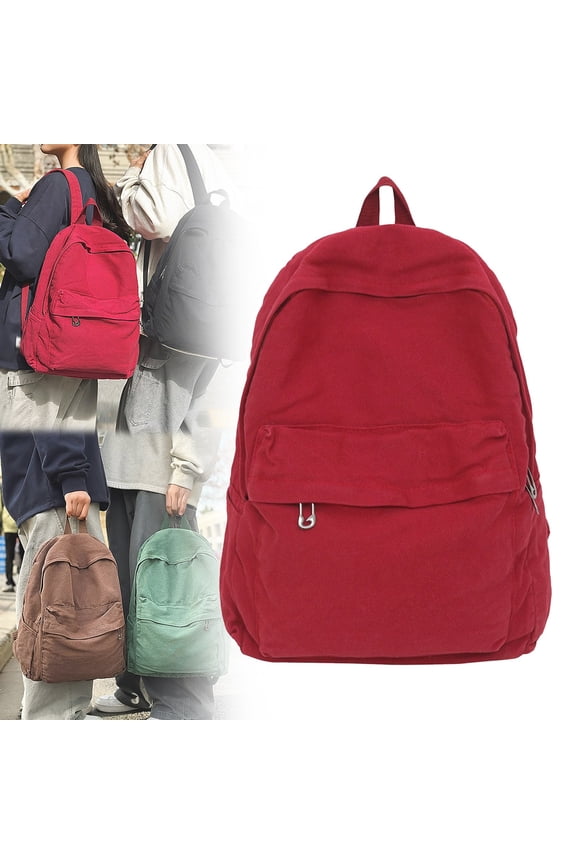 Red Canvas Laptop Backpack for Women Men, 15.75 Inch Classic Casual Rucksack with Organizational Compartments, Lightweight Travel Daypack, Durable Bookbag for Work, Outdoor Activities