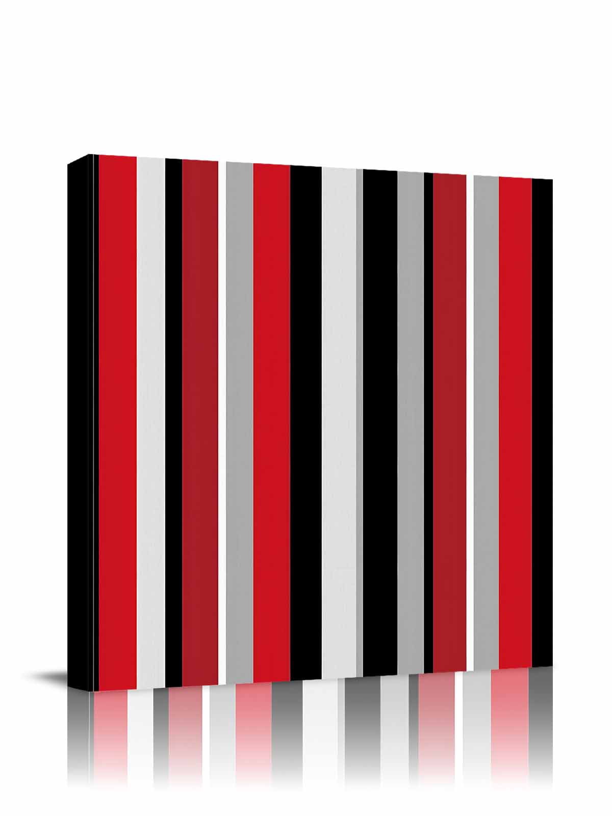 Red and Canvas Wall Art, Black Striped Abstract Geometric Vertical Stripes Framed Wall Decor Modern Artwork Prints Painting for Living Room, Bedroom, Kitchen & Cafe Decor 16x16 Inch
