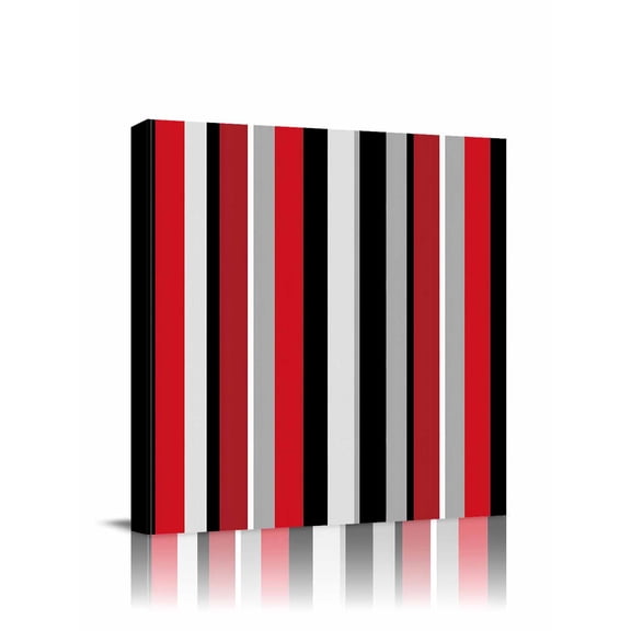 Red and Canvas Wall Art, Black Striped Abstract Geometric Vertical Stripes Framed Wall Decor Modern Artwork Prints Painting for Living Room, Bedroom, Kitchen & Cafe Decor 16x16 Inch