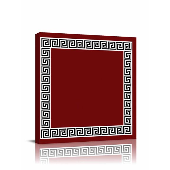 Red Canvas Wall Art, Greek Chinese Style Border Geometric Framed Wall Decor Modern Artwork Prints Painting for Living Room, Bedroom, Kitchen & Cafe Decor 8x8 Inch