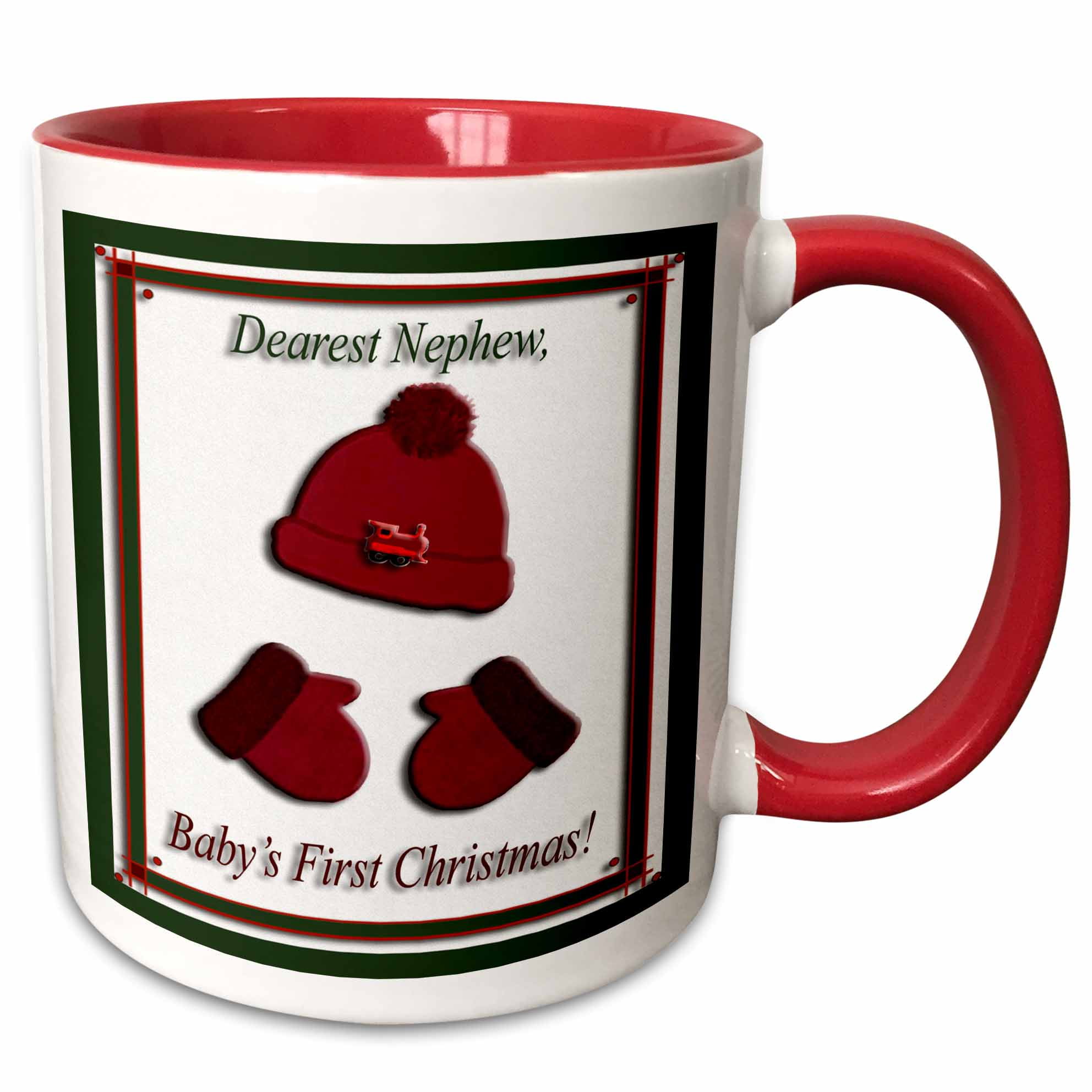 3drose, Red Cap and Mittens Babys First Christmas Nephew Train, 11oz ...