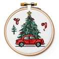 Red Car and Christmas Tree DIY Stamped Cross Stitch Kits for Beginners