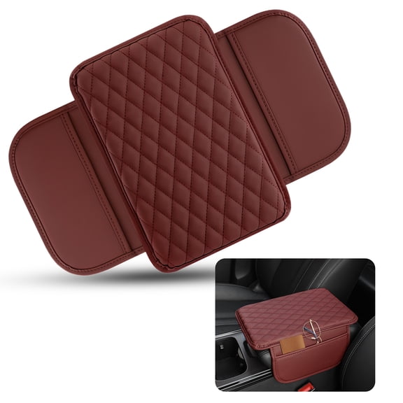 Red Car Console Cover, Leather Car Center Console Cushion Pad with Sided Pockets, Protective Car Armrest Cushion for Most Kinds of Vehicles Interior Accessories