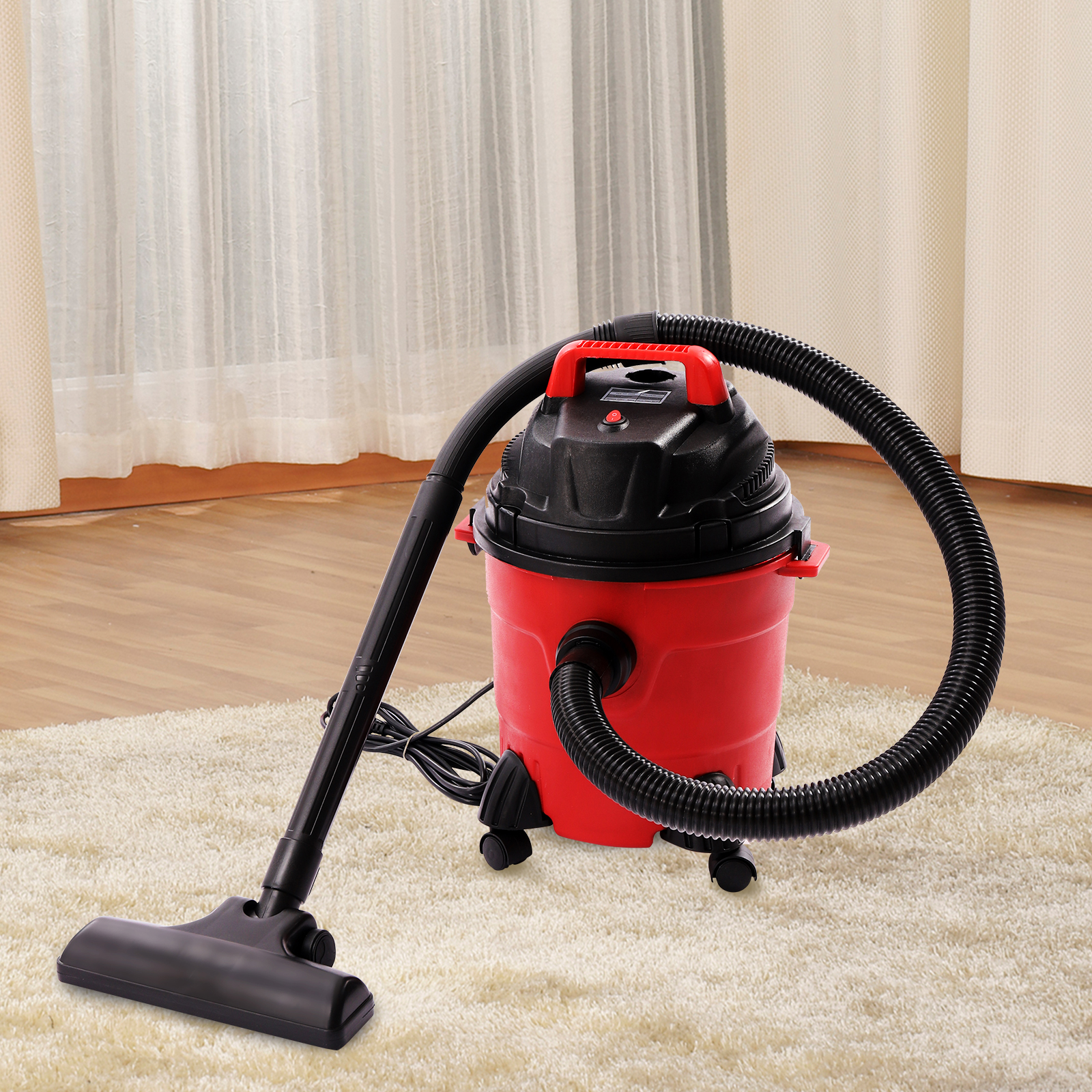 Red Car Wet/Dry Vacuum Cleaner w/Wheels Home Garage Workshop Cleaning Machine 1.34HP for Home, Garage