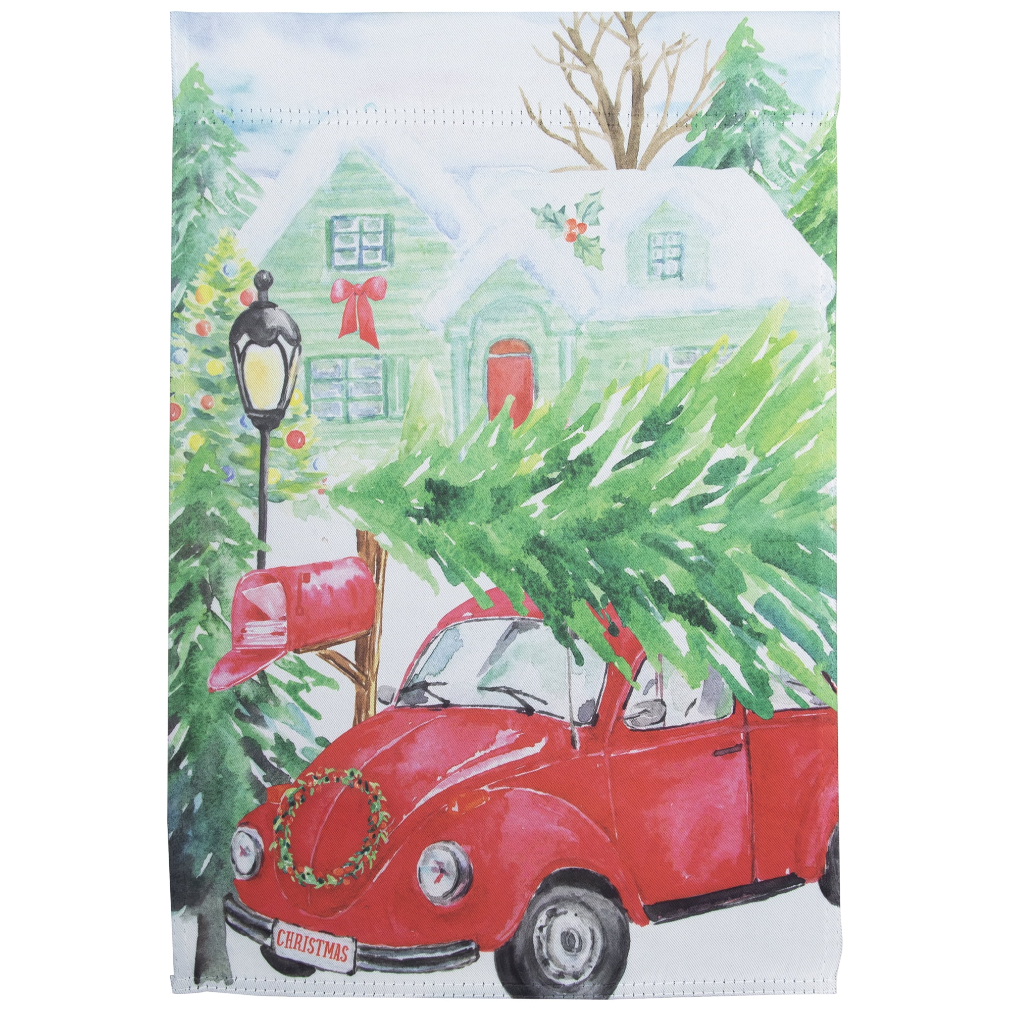 Red Car and Christmas Tree Outdoor Garden Flag 20" x 48"