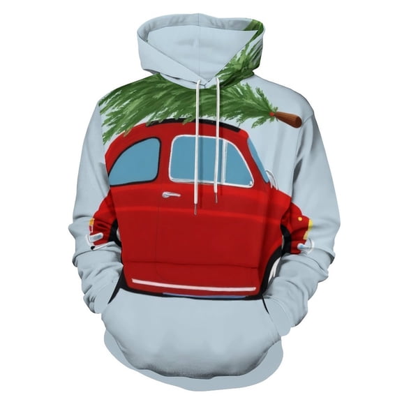 Red Car with Christmas Tree Men's Women New Sweatshirt Hoodie Men's Plus Size Sweatshirt Hooded Sweatshirt 3d Printed Street Men's Cloth