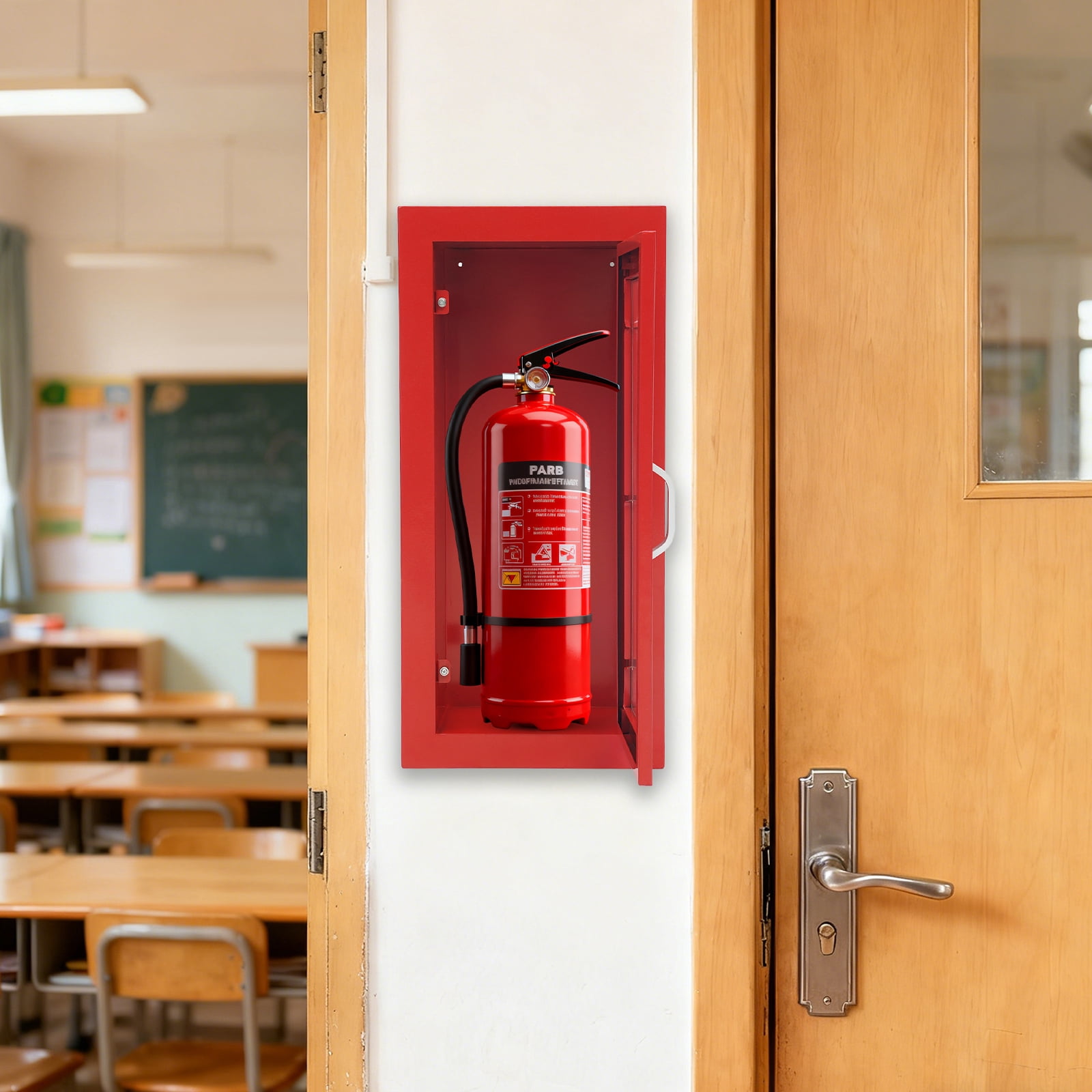 Red Carbon Steel Acrylic 33x69.85x15.24cm Fire Extinguisher Storage Cabinet Niche Embedded Fire Box