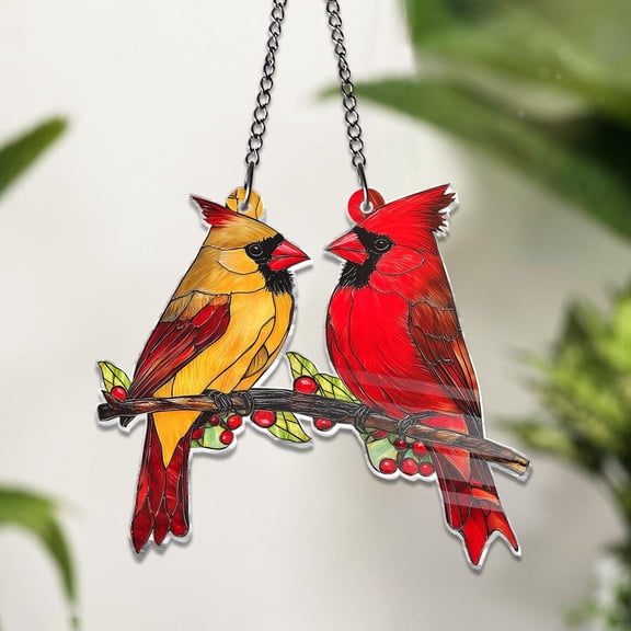 Red Cardinal Acrylic Window Hanging Suncatcher, Cardinal Couple Decoration, Valentine Gift for Her, Cardinal Home Décor