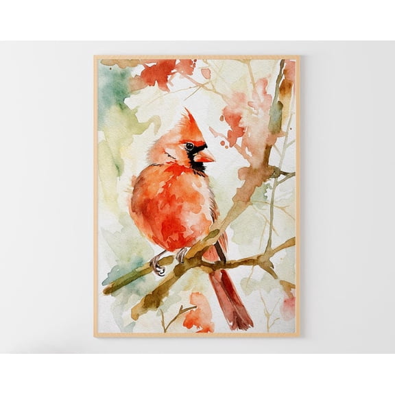 Red Cardinal : Bird Art Poster, Rustic Wall Decor, Unframed Canvas Size 16x24
