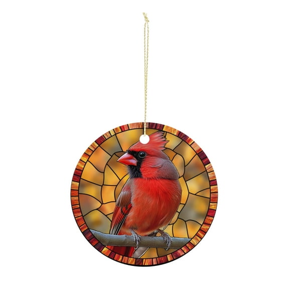 Red Cardinal Bird Christmas ornament, Christmas decoration, holiday present idea, heirloom keepsake, round ceramic, gift Exchange, bauble present, gift idea