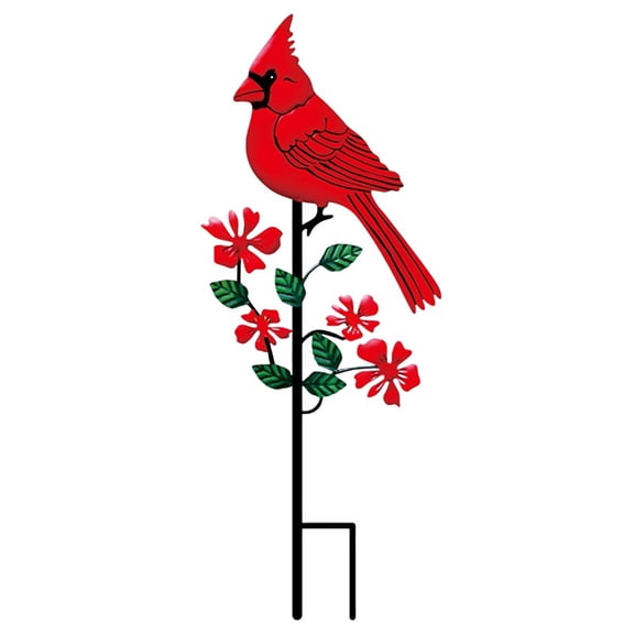 Red Cardinal Bird Metal Figurine Garden Stake, Tree Branch Standing Bird Statue, Waterproof Outdoor Yard Lawn Ornament for Home Garden Decor & Holiday Gift,Watermelon Red,One Size