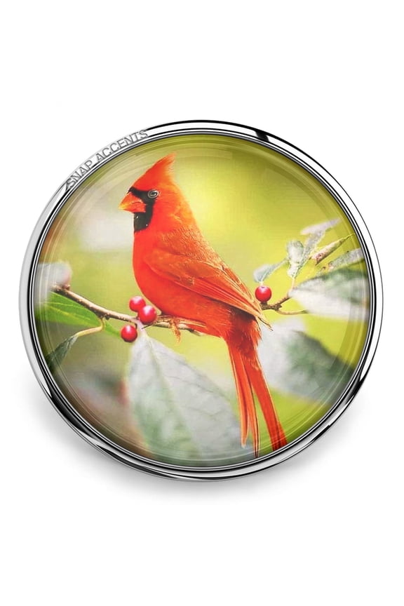 Snap Jewelry 18MM Cardinal Bird Ginger Charm with Red Cardinal on Branch