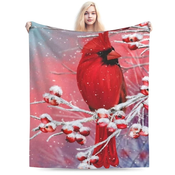 Red Cardinal Bird Snowy Background Bed Blanket Suitable for Both Women and Men 50x40