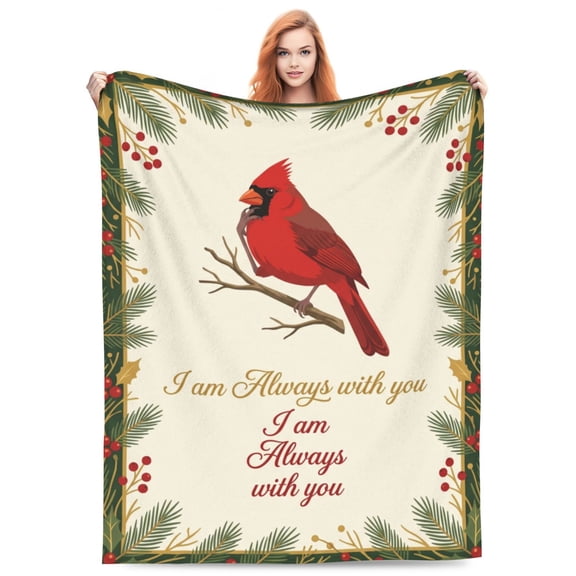 Red Cardinal Bird Throw Blanket, Warm Soft Fleece Blanket, Christmas Flannel Blanket, Cozy Plush Blanket for Couch Bed Sofa Bedroom Decor 50x40