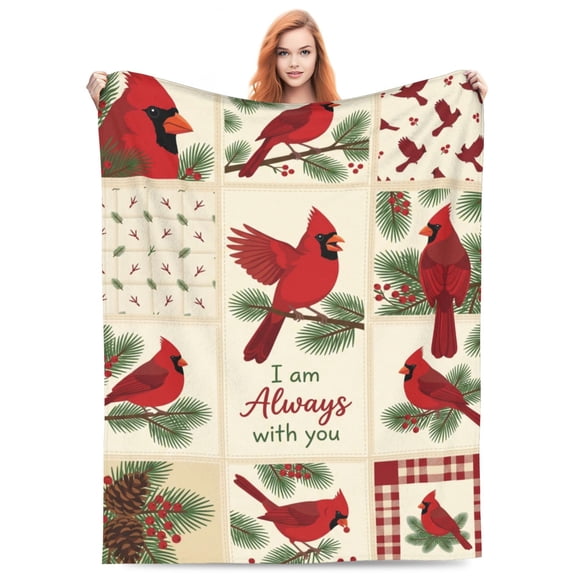 Red Cardinal Bird Throw Blanket, Warm Soft Fleece Blanket, Christmas Flannel Blanket, Cozy Plush Blanket for Couch Bed Sofa Bedroom Decor 50x40