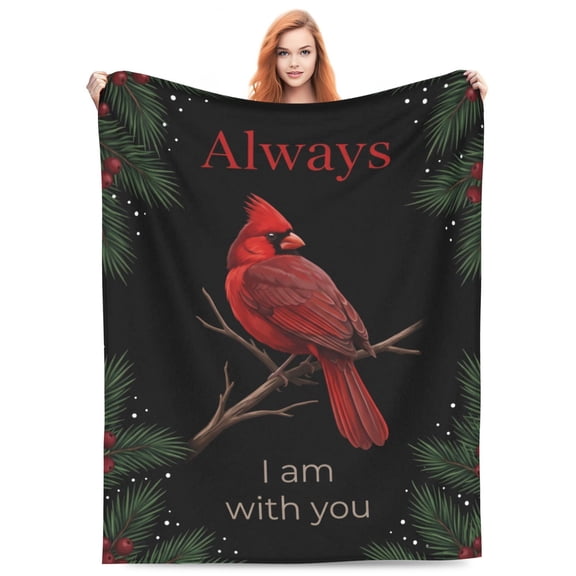Red Cardinal Bird Throw Blanket, Warm Soft Fleece Blanket, Christmas Flannel Blanket, Cozy Plush Blanket for Couch Bed Sofa Bedroom Decor 50x40
