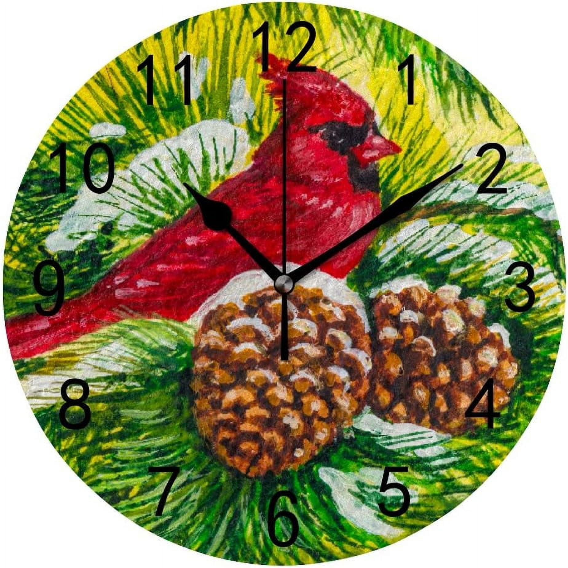 Red Cardinal Bird Wall Clock Silent Non-Ticking Battery Operated Quartz ...