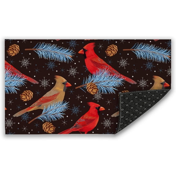 Red Cardinal Bird Welcome Doormat, Winter Spruce Indoor Outdoor Decor Patio Door Mats Non-Slip Mat for Home Entrance, Outside Entry, Yard, Garden, Floor, Patio 17x30 Inch