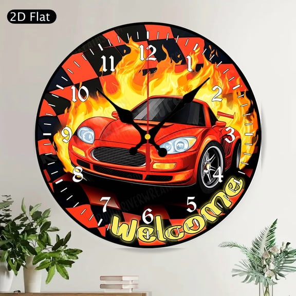 Red Cardinal Bird Welcome Round Wall Clock with Sunflower Daisy, Silent Farmhouse Nature Decor