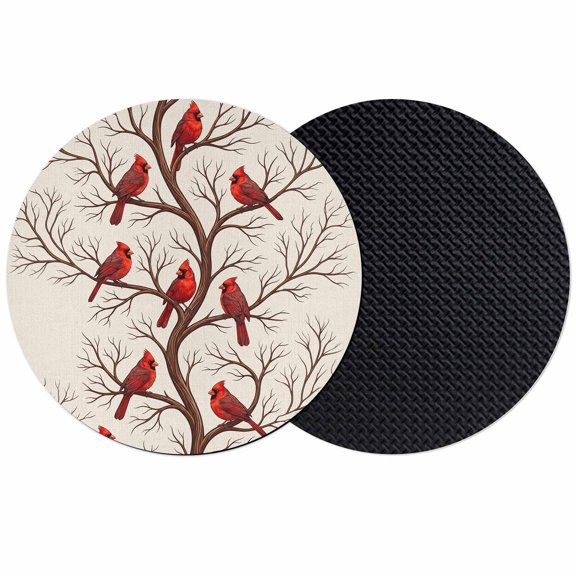 Red Cardinal Birds Coasters Set of 2, Absorbent Coasters for Drinks, Withered Branches Farmhouse Beige Coaster for Desk Coffee Table Protection, Home Decor House Warming Gifts 4"
