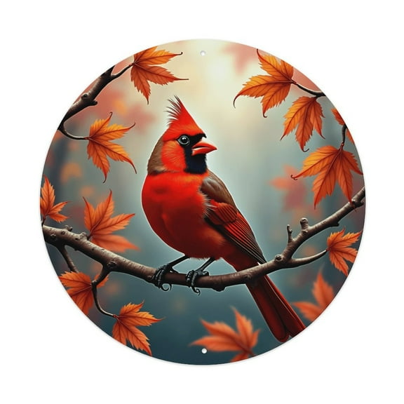Red Cardinal Birds Vintage Round Metal Tin Sign Nostalgic Metal Sign Home Decor for Bar Garden Kitchen Restaurant Garage 8x8 Inch