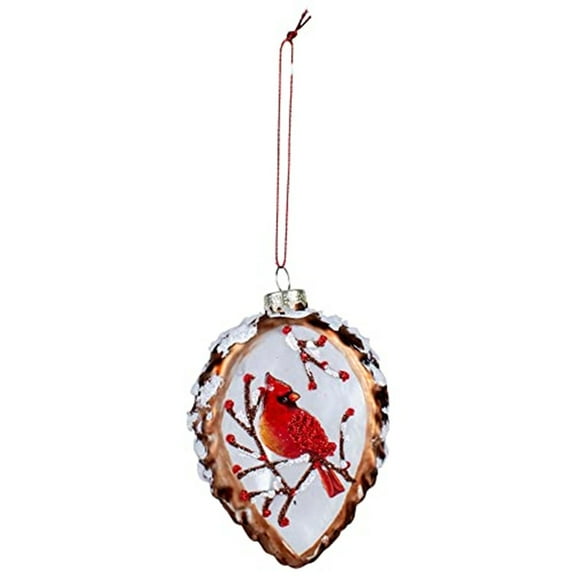 Red Cardinal Branch Pinecone Blown Glass Christmas Ornament 4.5 x 3