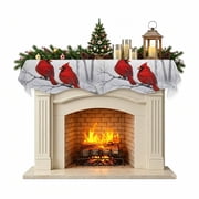 Red Cardinal Christmas Fireplace Mantel Scarf, Decorative Mantel Runner for Fireplace, Winter Branches Xmas Forest Scarf Drape Tablerunner for Living Room, Holiday Christmas Decor 70''x17''