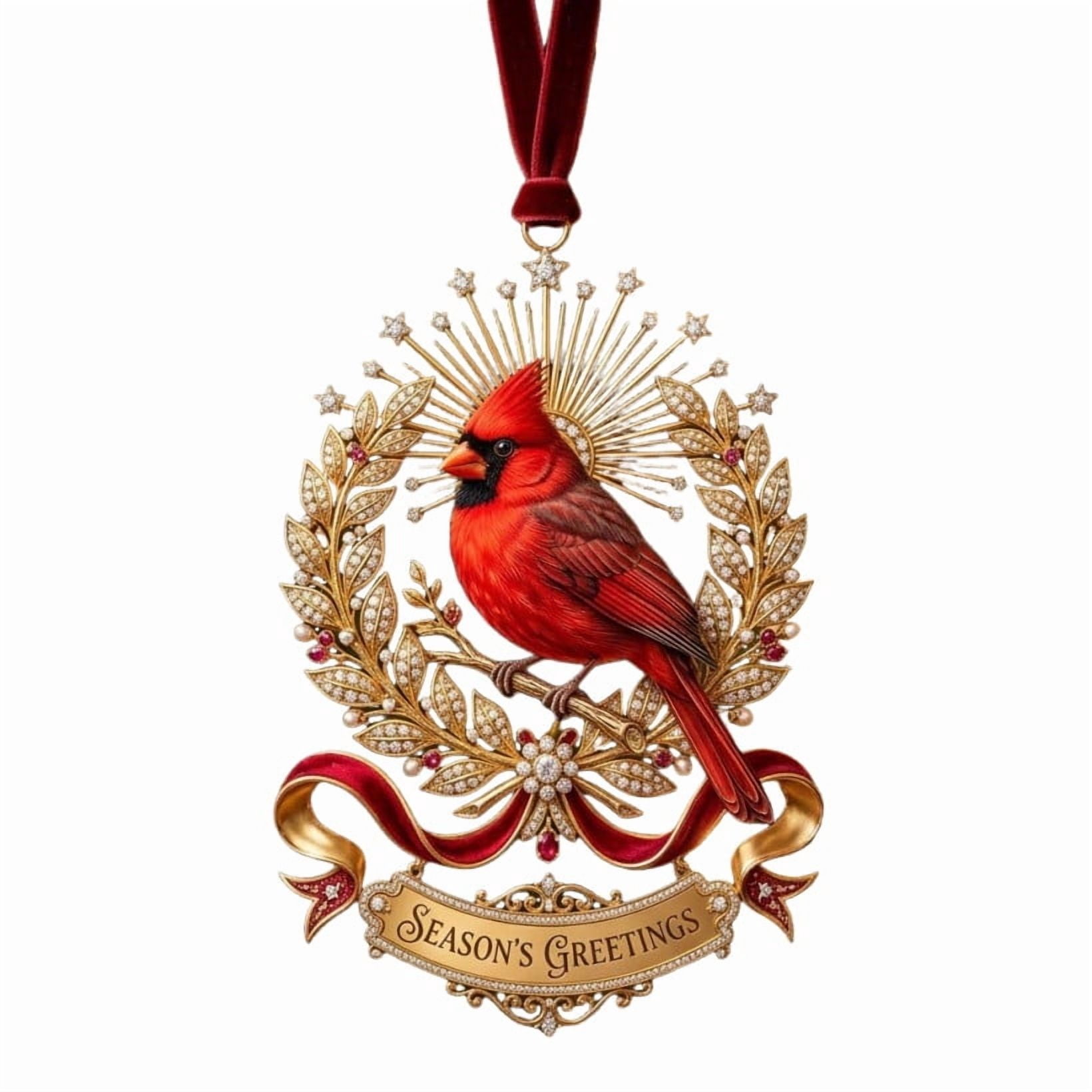 Red Cardinal Christmas Tree Ornament, Scroll Frame, Plastic with ...