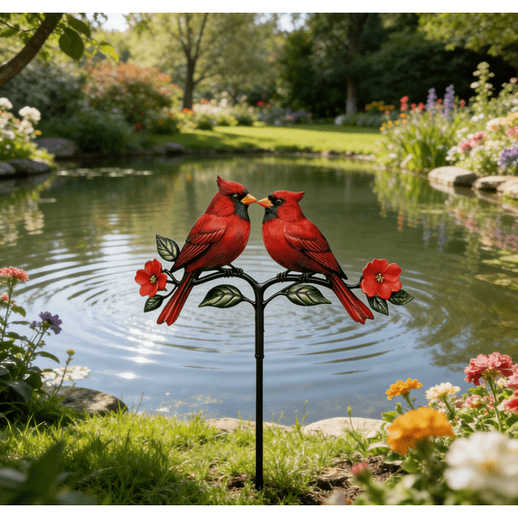 Red Cardinal Garden Stake – Red Cardinal Metal Outdoor Decor with Integrated Ground Spike, Decorative Yard Ornament for Patio, Pathway & Lawn