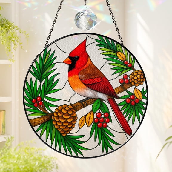Red Cardinal Glass Stained Acrylic Ornament,Acrylic Bird Window Hanging,Glass Art Memorial Acrylic Ornament,Cardinal Bird Lover,Women Gift,Home Decor