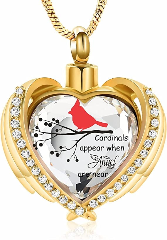 Hearbeingt Red Cardinal Heart Locket Pendant, Stainless Steel Cremation ...