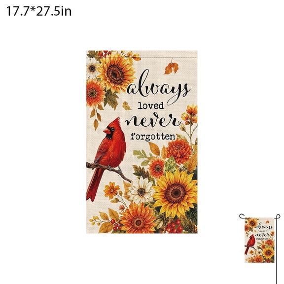 Red Cardinal Memorial Garden Flag,Double Sided Burlap, Sunflower Autumn Floral Yard Flag for for Grave Cemetery Seasonal Decoration,18x28in