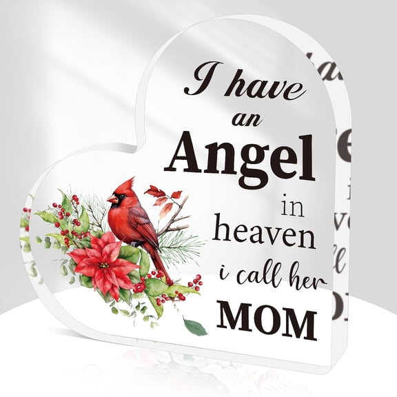 Red Cardinal Memorial Gifts - Sympathy Gifts for Loss of Loved One Acrylic Heart Sign Desk Plaque Bereavement Condolence Gift Christmas Remembrance Grieving Gifts for Loss of Mother Mom