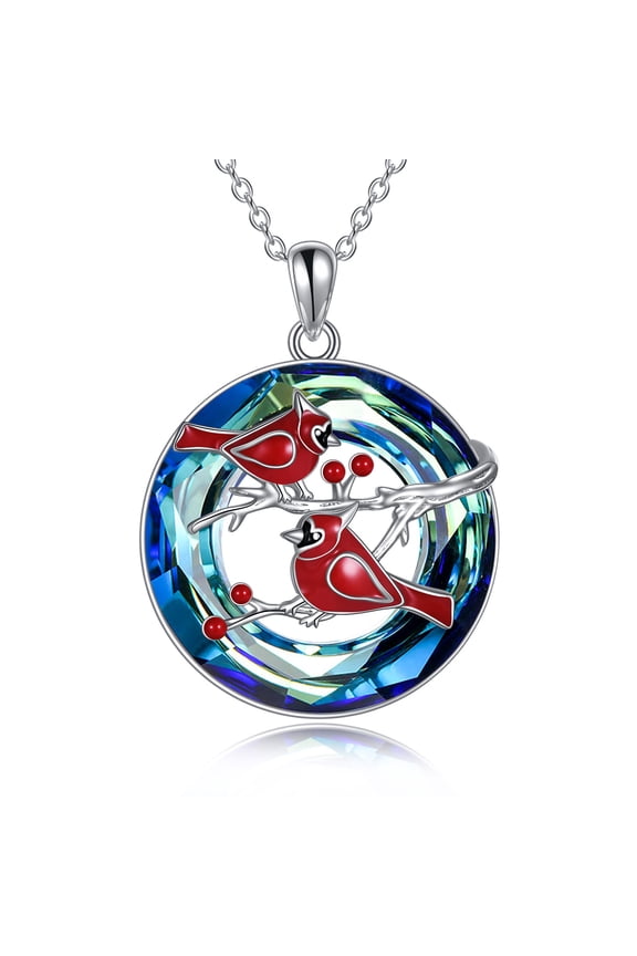 Red Cardinal Necklace Sterling Silver Pendant Necklace for Women Blue Crystal Jewelry for Women Wife