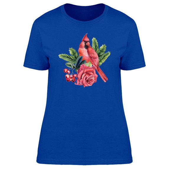 Red Cardinal On Big Rose Tee Women's -Image by Shutterstock