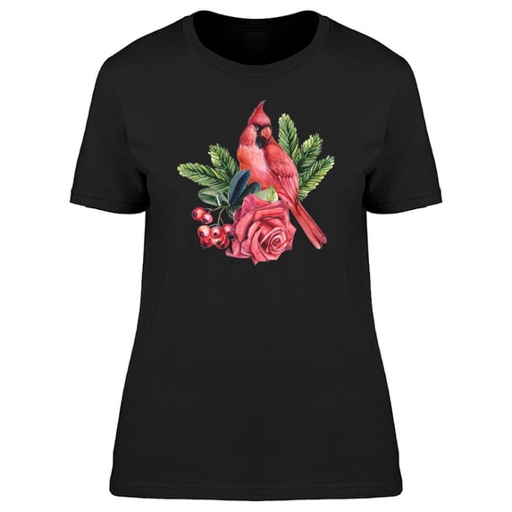 Red Cardinal On Big Rose Tee Women's -Image by Shutterstock